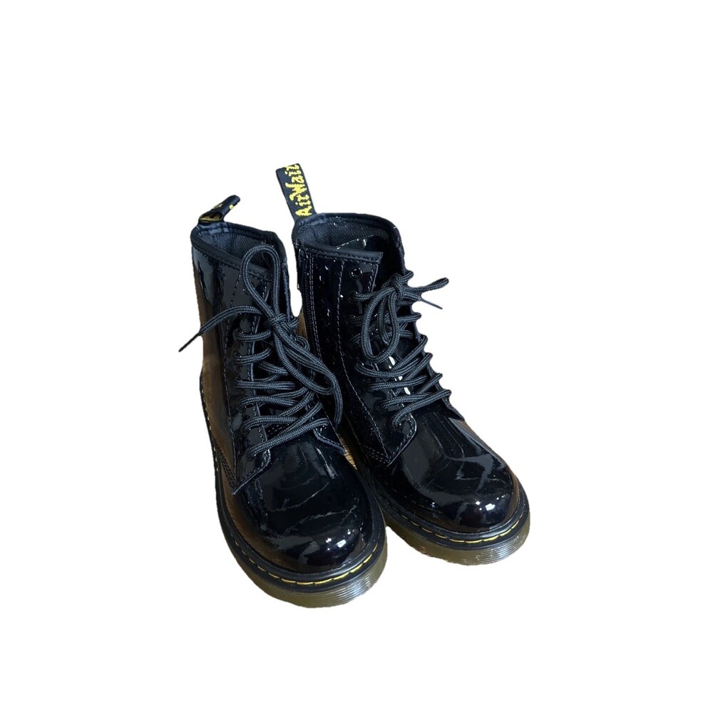 Dr. Martens Junior 1460 Black Shiny Patent Leather Size 2 Boots Classic